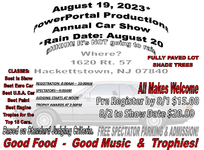 Power Portal Car Show Flyer - August 19, 2023.